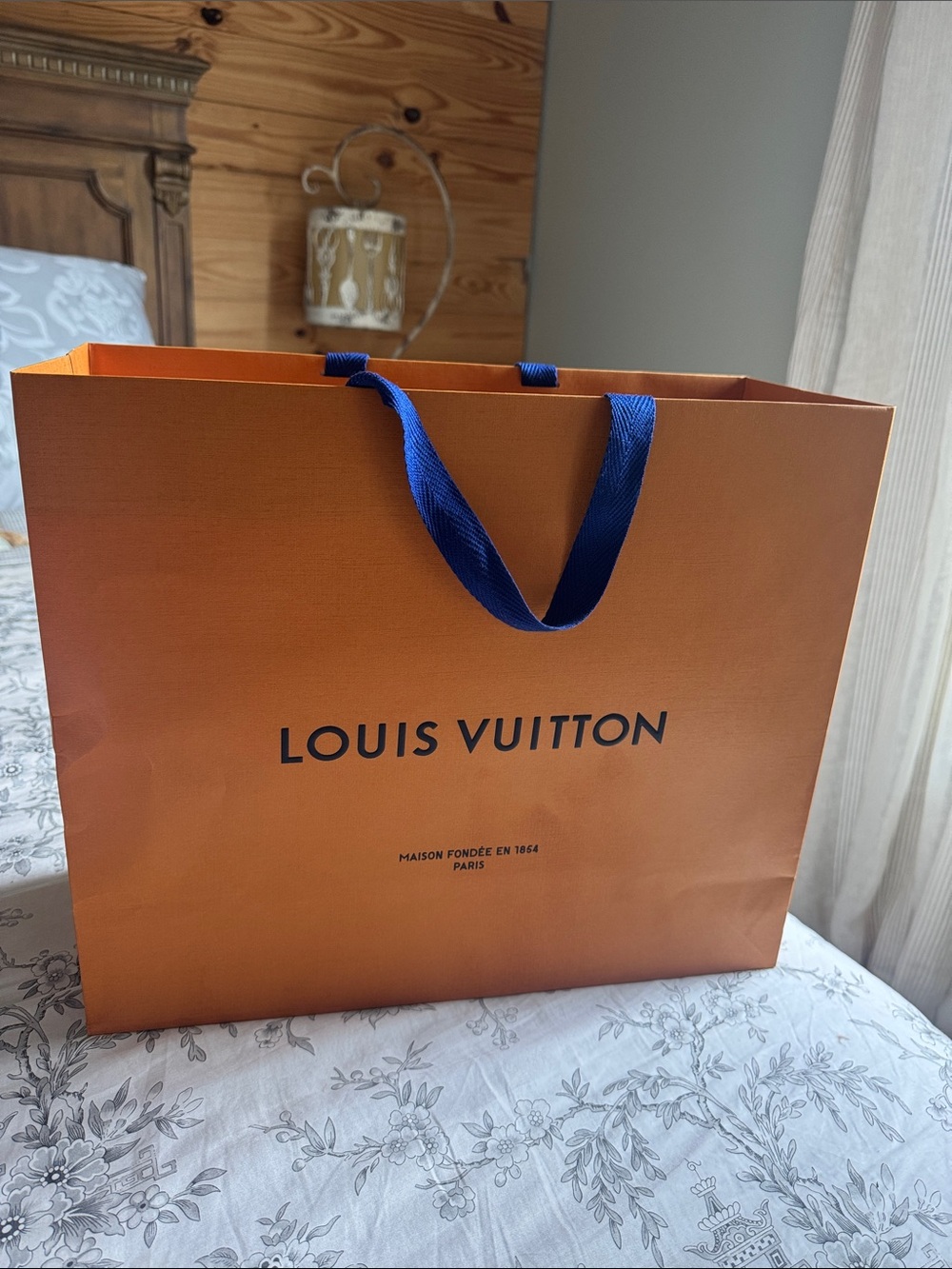 Louis Vuitton Orange Shopping Bag with Blue Ribbon Handles - NWT
